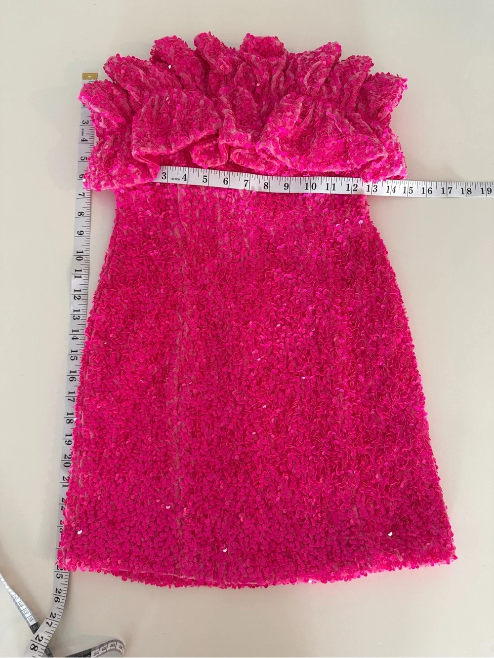Allison + Kelly Pink Ruffle Strapless Sequin Mini Dress Party Cocktail Sz M - Picture 3 of 7